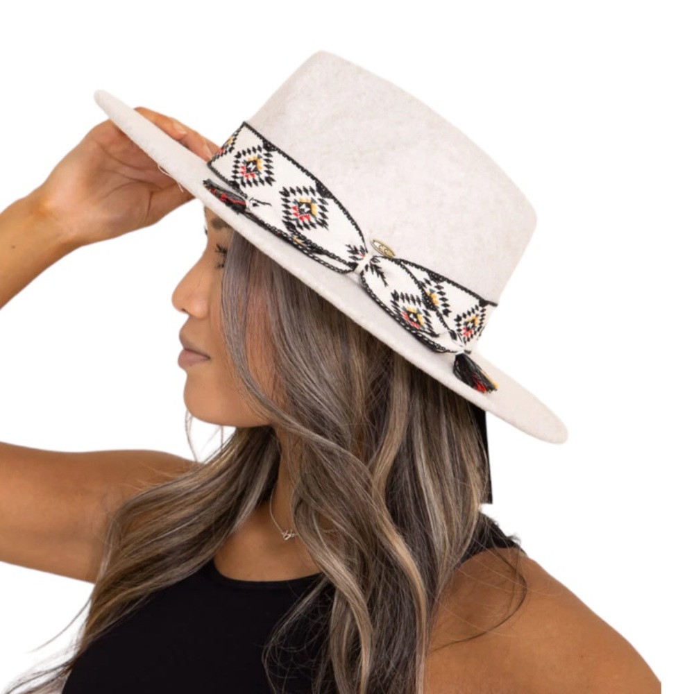 Woven Band Cream Felt Rancher Hat